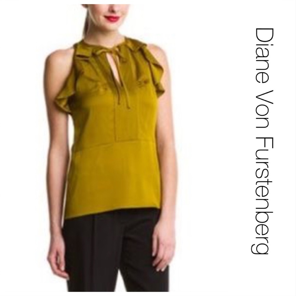 NWT Diane Von Furstenberg Silk Berit Curry Top 10